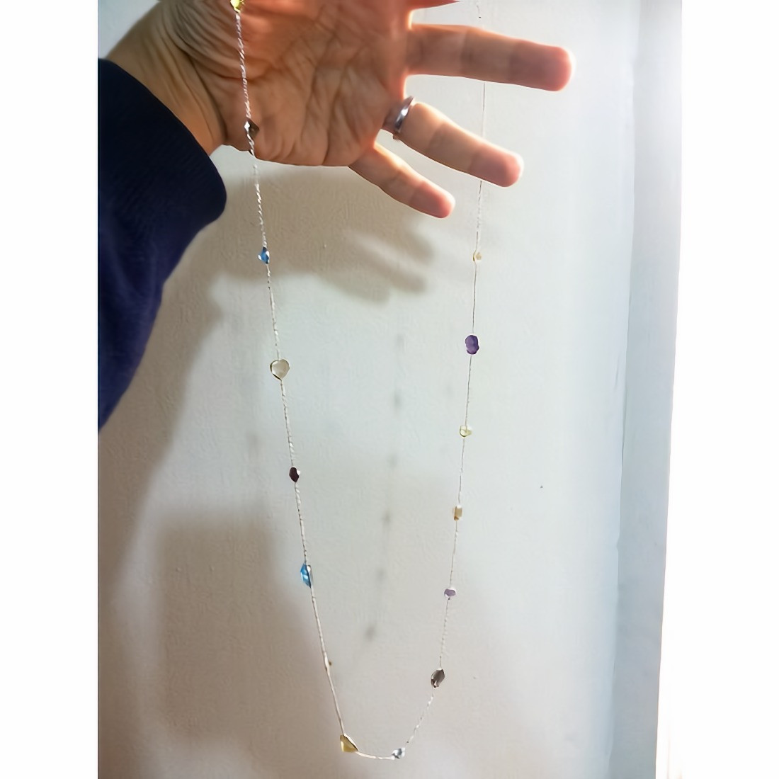 Mix Shaped Gemstone Station By The Yard Necklace 14k White Gold 36