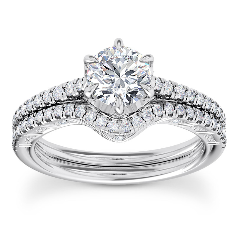 Matching Diamond Engagement Wedding Ring Set Vintage Style