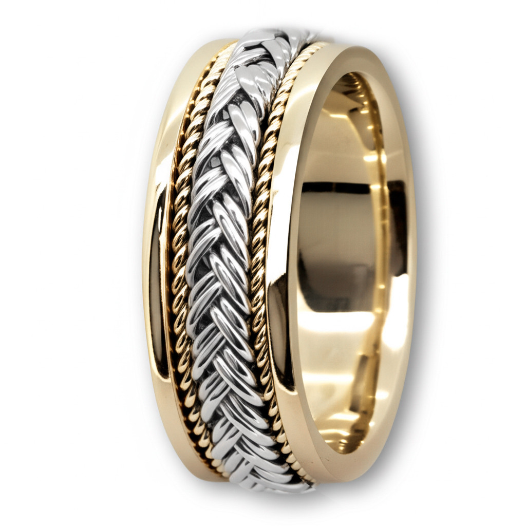 Handmade Braided Men's Wedding Ring 14k Tone Gold Comfort Fit