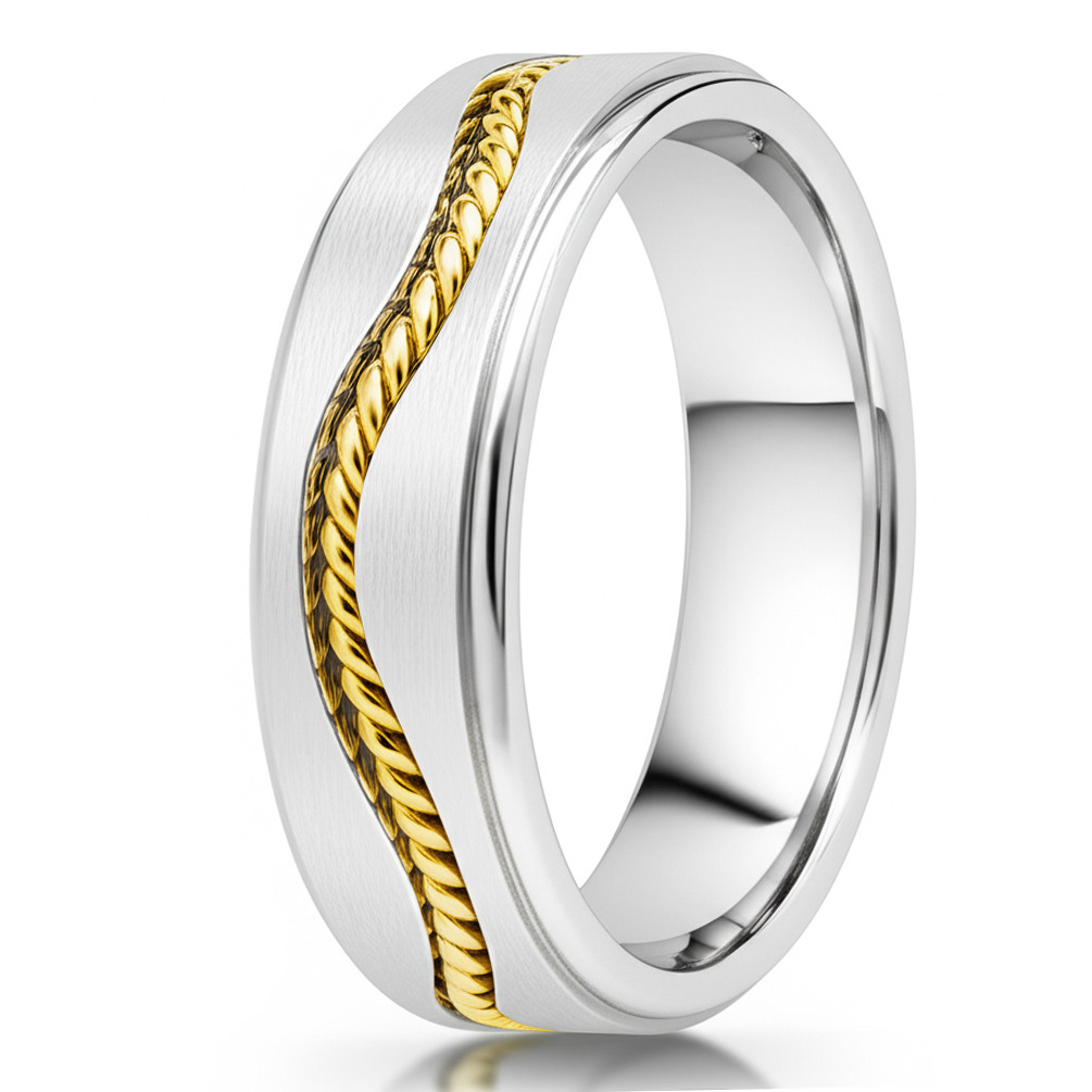 18k 2-Tone Gold Twisted Rope Wedding Band Handmade Ring