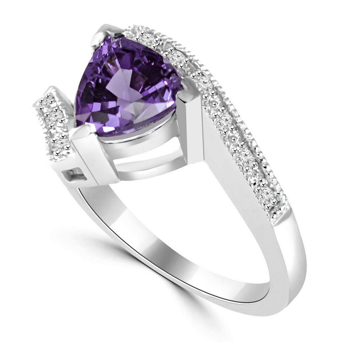 Trilliant-Cut Amethyst Diamond Statement Engagement Ring