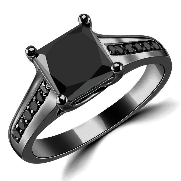 2ct Princess-Cut Fancy-Black Diamond Engagement Ring 14k Black Gold