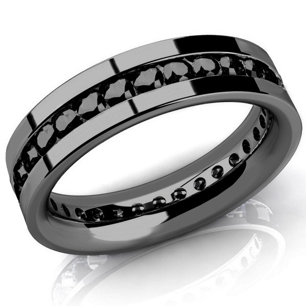 Rhodium Mens Black Diamond Eternity Band Men's Black Diamond - Main Image
