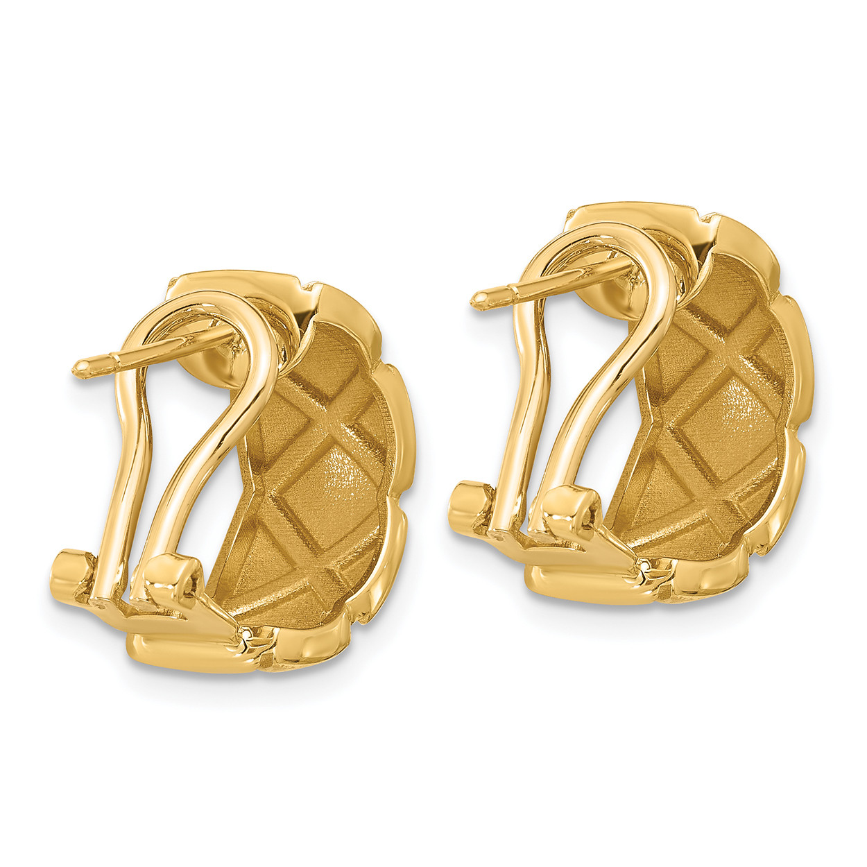 Grooved Polished 14k Yellow Gold Hoop Earrings Omega Backs