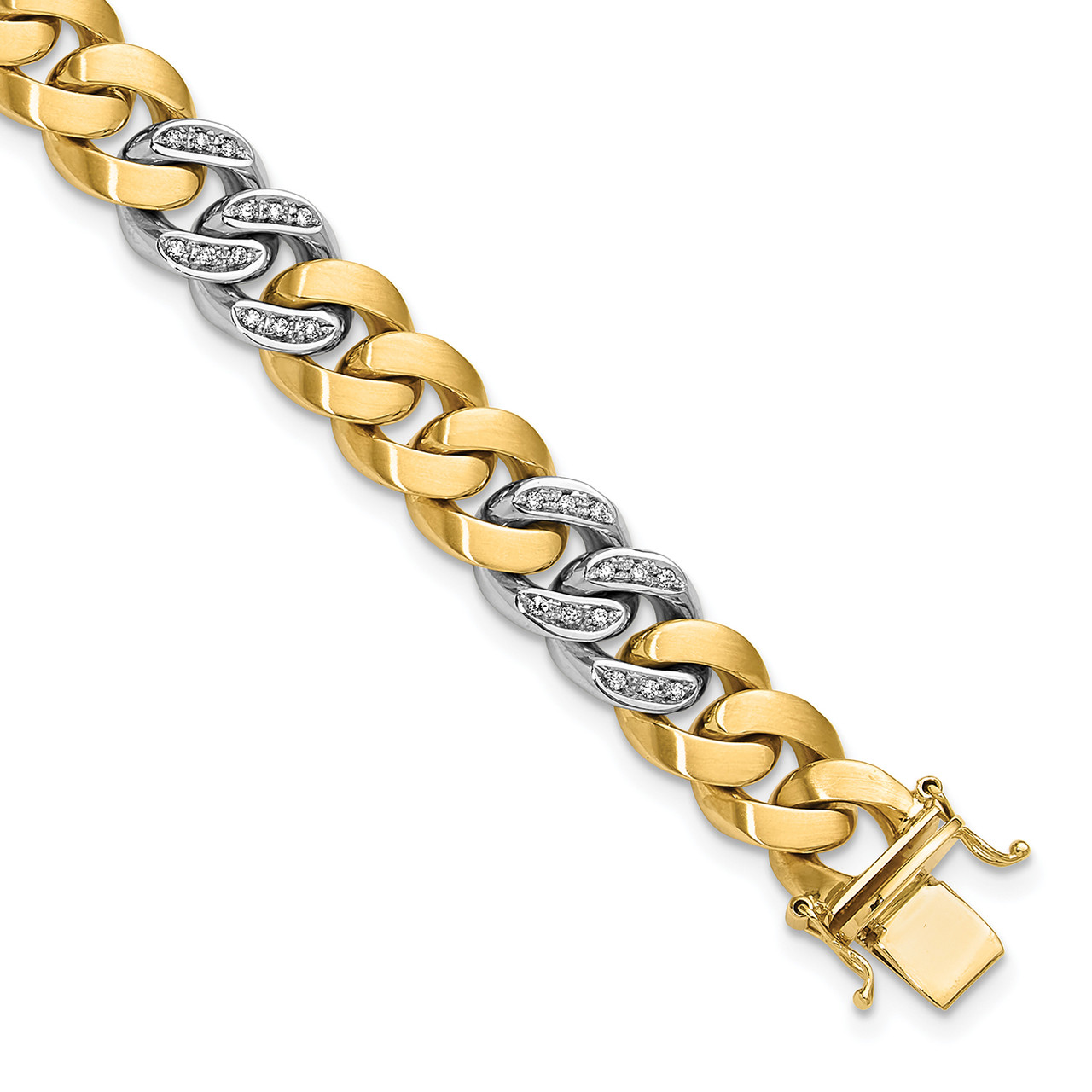 14k Satin-Finished Two-Tone Gold Men's Bracelet With Diamonds