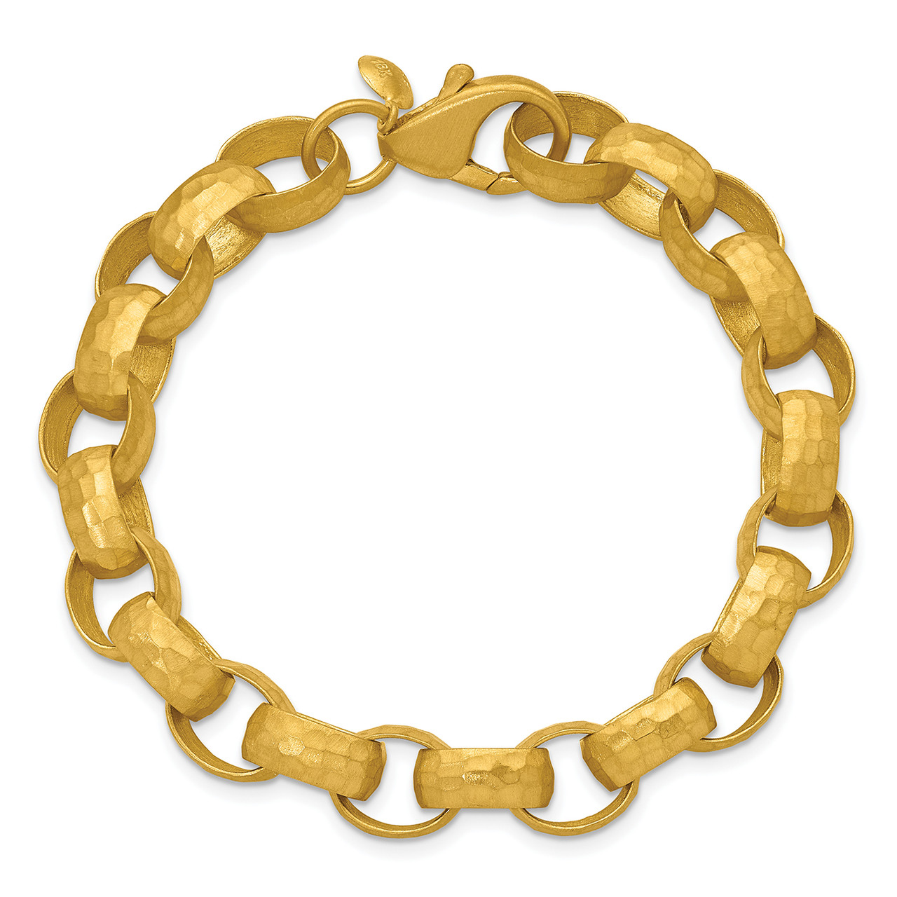 Men's Hammered Link 18k Yellow Gold Bracelet 9.5mm 33gr 8