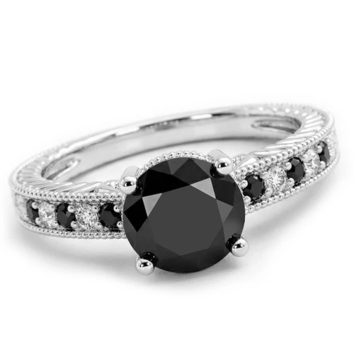 Fancy Black Diamond Engagement Ring Antique Style
