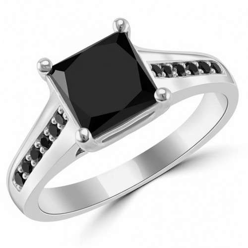 2 Carat Princess-Cut Fancy Black Diamond Engagement Ring