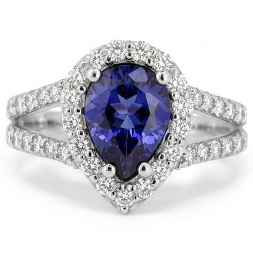 Pear Shaped Tanzanite and Diamond Halo Engagement Ring