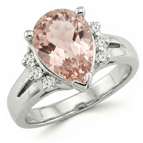 Pear Cut Peach Pink Morganite and Diamond Engagement Ring