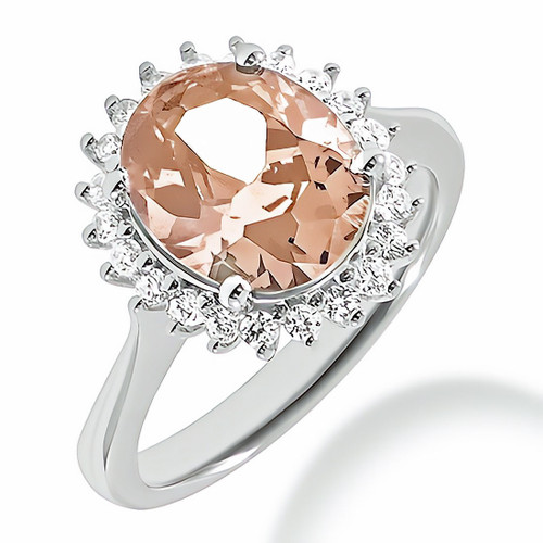Peach Pink Cushion Cut Morganite Diamond Halo Cocktail Ring