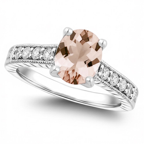 Antique Style Oval Pink Morganite and Diamond Engagement Ring
