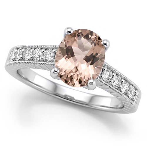 Antique Style Oval Pink Morganite and Diamond Engagement Ring