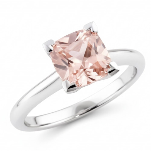 Cushion Peach Pink Morganite Solitaire Engagement Ring White Gold