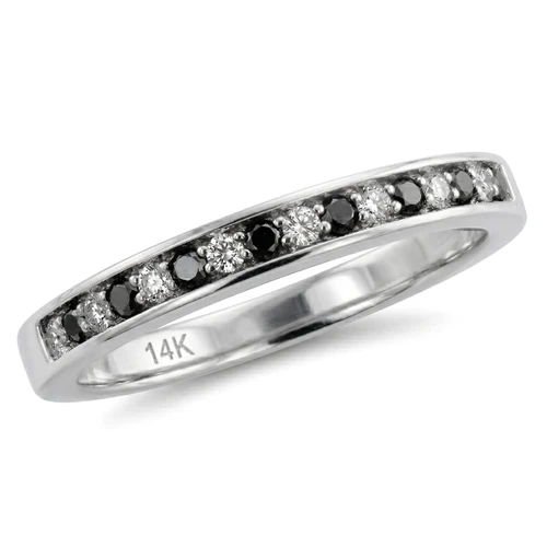 Black and White Alternating Diamond Wedding Ring Bridal Band