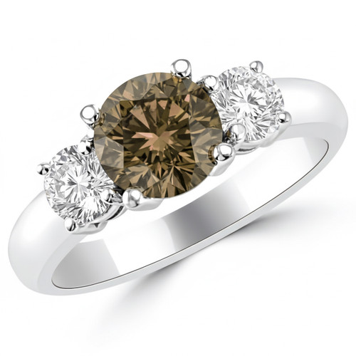 Fancy-Brown and White Diamond 3 Stone Engagement Ring