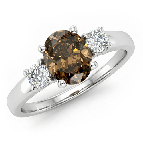 Fancy-Brown Oval Diamond 3-Stone Engagement Ring