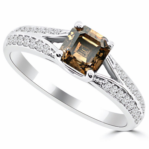 Radiant Cut Champagne Brown Diamond Split Engagement Ring
