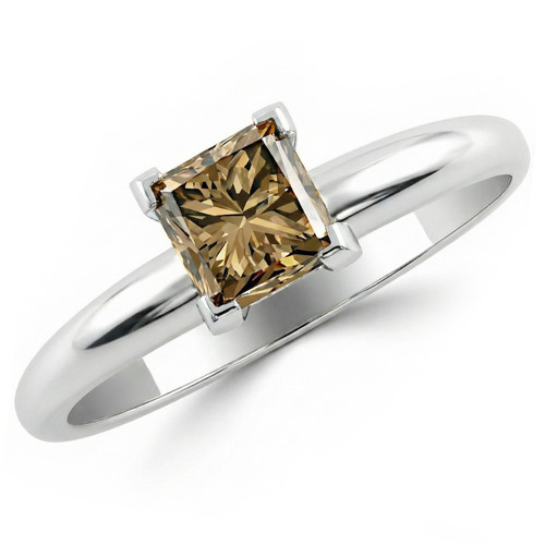 Princess Cut Fancy Brown Diamond Solitaire Engagement Ring