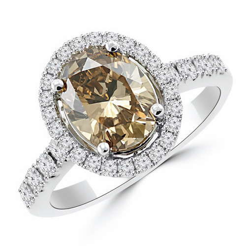 Oval Champagne Brown Diamond Halo Bridal Engagement Ring