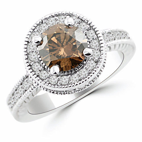 Brown Diamond Halo Engagement Ring Antique Style