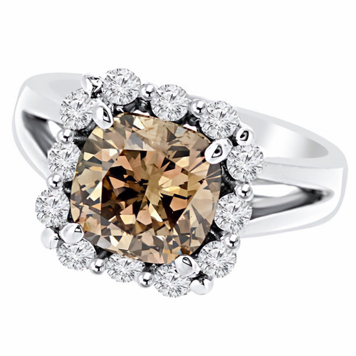 Cushion Cognac Brown Diamond Halo Engagement Ring
