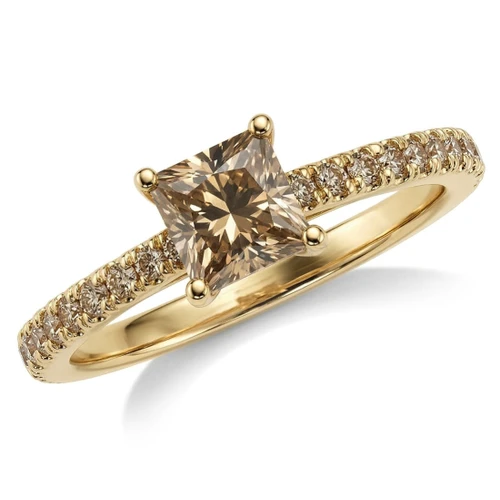 Princess-Cut Brown Diamond Engagement Ring 14k Yellow Gold