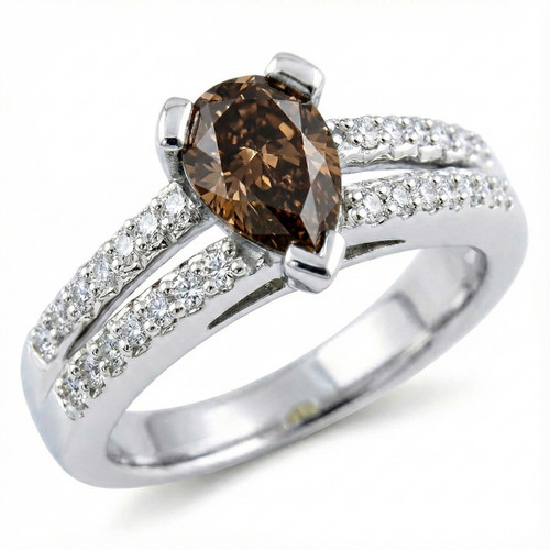Pear Shaped Brown Diamond Split Engagement Ring