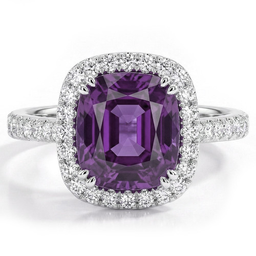 Cushion Cut Purple Amethyst and Diamond Halo Statement Ring