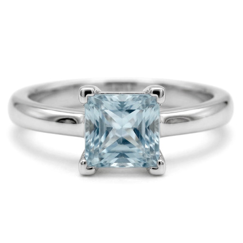 Princess Cut Blue Aquamarine Solitaire Engagement Ring