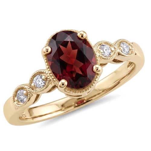 Vintage Style Oval Garnet and Diamond Engagement / Statement Ring