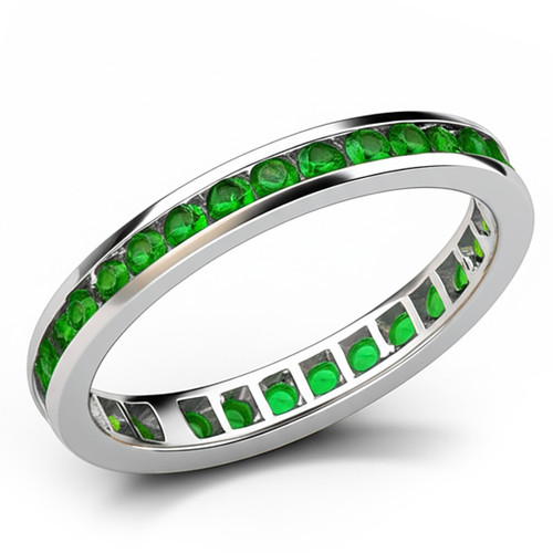 Green Tsavorite Garnet Eternity Wedding Ring 14k White Gold
