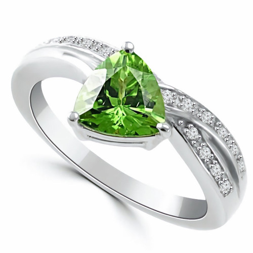 Trillion Cut Peridot Diamond Cocktail Engagement Ring