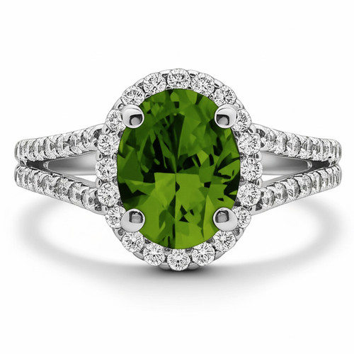 Oval Green Peridot Diamond Cocktail Engagement Halo Ring