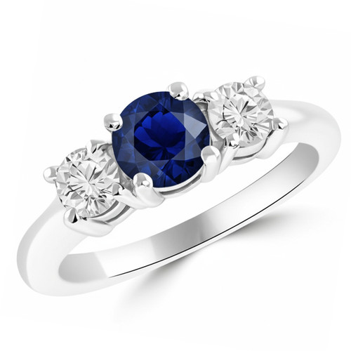 Ceylon Blue Sapphire Diamond 3 Stone Engagement Ring