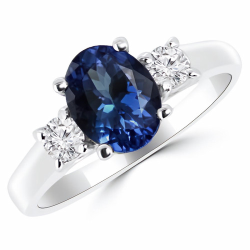 Blue Sapphire Diamond 3 Stone Engagement Ring