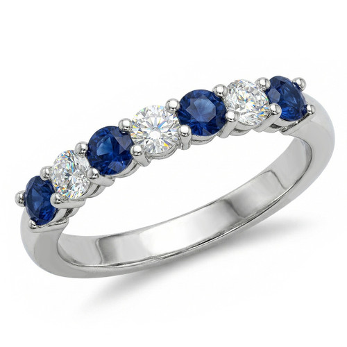 Blue Sapphire and Diamond Seven Stone Anniversary Wedding Ring