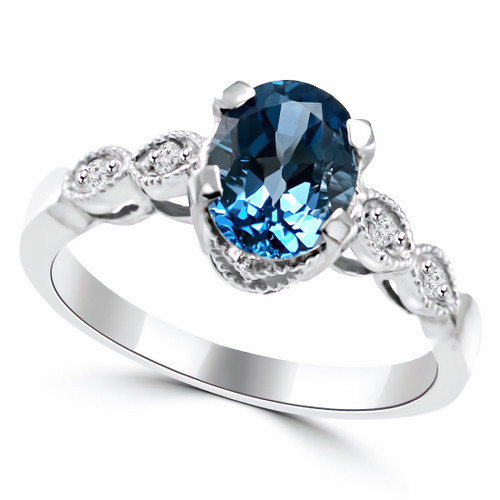 London Blue Topaz Diamond Antique Engagement Ring