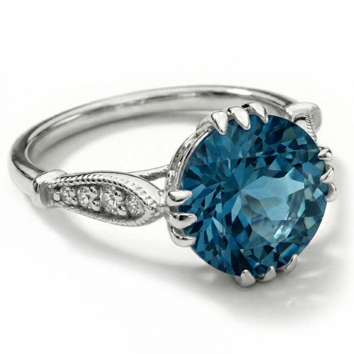 Large London Blue Topaz and Diamond Vintage-Style Ring