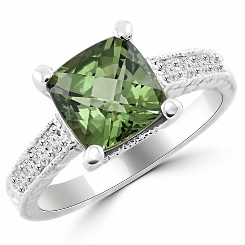 Cushion Green Tourmaline Diamond Engagement Ring