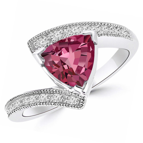Unique Trilliant Pink Tourmaline Diamond Engagement Statement Ring