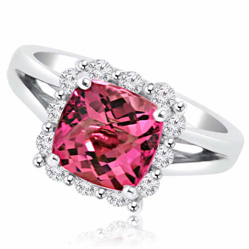 Cushion Pink Tourmaline Diamond Halo Engagement Ring