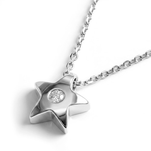 Diamond Solitaire Star Pendant Polished Necklace 14k White Gold