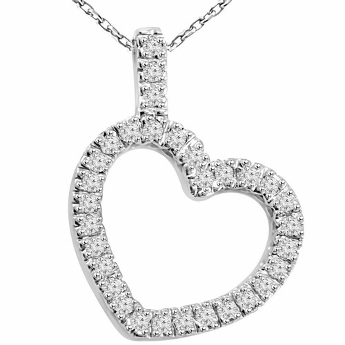 Tilted Diamond Heart Pendant Necklace 14k Gold