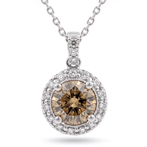 Champagne Diamond Pendant 18k White Gold