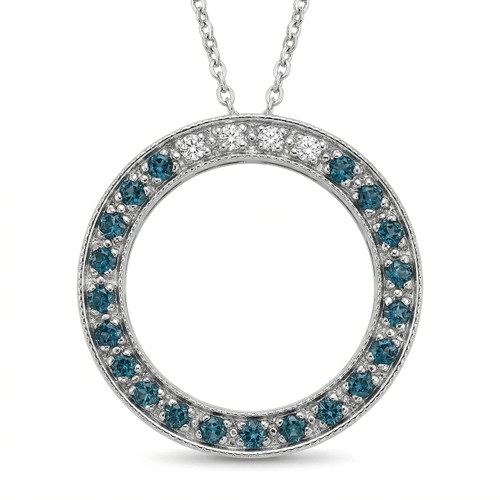Blue and White Diamond Circle Necklace Pendant
