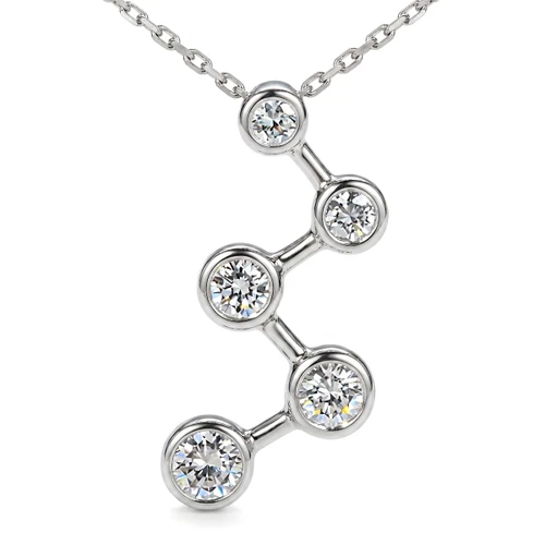 Five Bezel-Set Diamonds 1/2ct Journey Pendant Necklace 14k Gold