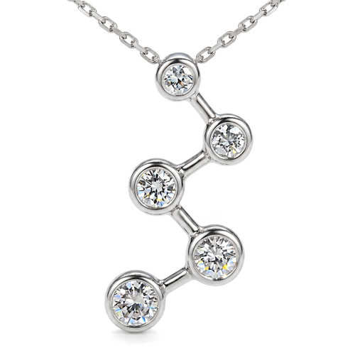 Five Bezel-Set Diamonds 1/2ct Journey Pendant Necklace 14k Gold