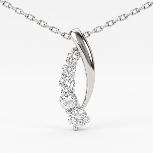 Natural Diamond Five Stone Journey Pendant With Chain 14k Gold