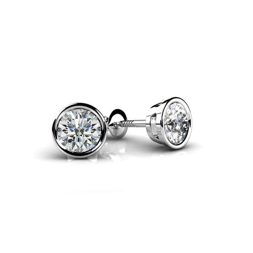 Half Carat Natural Diamond Bezel Stud Earrings
